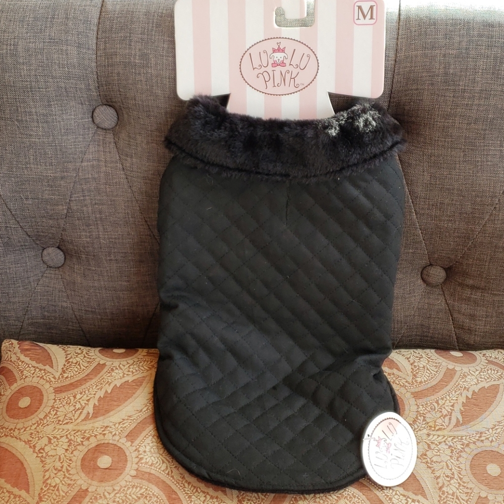 Lulu Pink Black Quilted Coat Medium 13" L New!